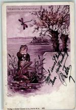 Frosch vermenschlicht schaut der Libelle zu Frosch 1900 Künstlerkarte