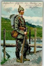 Soldat in voller Ausrüstung WK I Hoffmann, A. 1916 Künstlerkarte