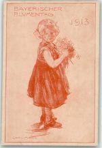Bayerischer Blumentag 1913 sign. Carl Marr Kind mit Blumen Blumentag Künstlerkarte