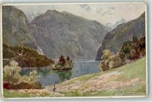 W8240 Berchtesgaden Alpiner Kunstverlag Eugen Richter Nr. 29 - Königsee mit Insel Christlieger Compton, T. Gebrauchsspuren