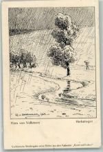 sign. Volkmann Hans v. Herbstregen Württ. Ldw. Feldart. Reg. Nr. 2 8. Batt Natur 1917 Künstlerkarte