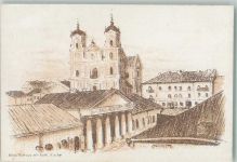 Hrodna Garten a. d. Memel Künstlersteindruck Kath. Kirche Rathaus