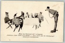 sign. Koch, Fritz Englischer Offizier bittet die Gentlemen zur Schlacht Künstlerkarte Feldpost Res.-Inf.-Regt. 19 Militär Humor WK I 1917 Gebrauchsspuren