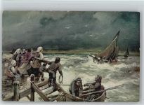 Berufe - Serie 555 - Wilde Brandung - 1921 AK Fischerboot