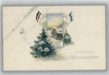 Weihnachten - Tannenbaum , Haus im Schnee und Fahnen Patriotik Fahne 1918