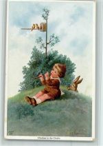 Primus Nr. 03371 - Kind mit einer Flöte und Vögel AK Fialkowska, W.