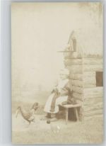 Hühnerstall - Kleines Mädchen ist am Stricken Foto AK Stricken 1909