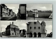 68642 W6842 Bürstadt 1958 - Schwimmbad, Straßenpartie, Rathaus, gute Erhaltung AK