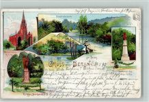 10115 O1020 Friedrichshain Gebrauchsspuren Gruss aus - Litho - Kriegerdenkmal, Kunstverlag Goldiner