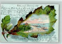 W2300 Kiel , Ostsee Kriegshafen mit Seegarten Eichenbatt Blätter Lithographie