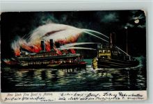 New York Fire Boat in Action 1908 AK Feuerwehr