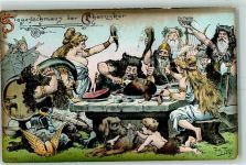 Siegesschmaus der Cherusker Braten Horn Hund sign Arth. Thiele Germane Künstlerkarte