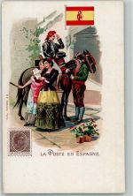 Postbote La Poste en Espagne Briefmarke Flagge Motiv Spanien Lithographie