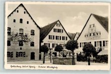 91322 W8554 Gräfenberg , Oberfr - Unterer Marktplatz Cafe Post Gasthaus zum roten Ochsen Emailleschild Brunnen Lüftlmalerei Bahnpost Nürnberg-Gräfenberg Zg. 2358