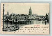 W6000 Frankfurt am Main Reliefdruck Ortsansicht Main Frachtschiff Brücke Reliefdruck 1900
