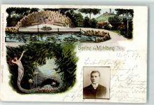 99869 O5801 Mühlberg b Gotha, Thür 1907 Lithographie OT Drei Gleichen Spring zu Mühlberg Karstquelle Portrait