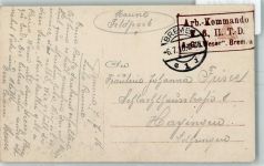 Kastenstempel Arb. Kommando K. 6 II T.D. A.G. "Weser" Bremen 6.7.16 Bild: Matrosenliebe Marineschiffspoststempel