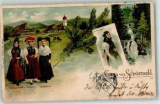 77793 W7625 Gutach Schwarzwaldbahn 1907 Lithographie Schwarzwald Trachten Gutacherin Markgräflerin St. Georgerin Bauernhaus