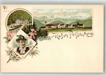 82383 W8126 Hohenpeißenberg Lithographie Tracht Tabakspfeife Hoher Peissenberg Bad Sulz Edelweiß Velag Ottmar Zieher-München