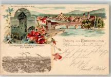 79618 W7888 Rheinfelden , Baden 1899 Lithographie Hoffmann's Stärkefabriken Rheinbrücke Storchennestturm