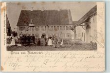 86558 W8899 Hohenwart , Paar 1899 Gebrauchsspuren Bauernhaus Scheune Gruppenaufnahme