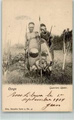 Brazzaville 1904 Gebrauchsspuren Tracht Krieger Jäger Ort lt. Stempel