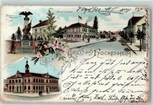 68766 W6832 Hockenheim 1898 Lithographie Kriegerdenkmal Bahnhofstraße Rathaus