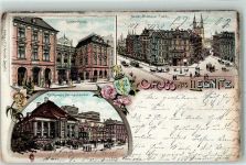 Liegnitz Legnica Gebrauchsspuren Konzerthaus Neuer Breslauer Platz Rathaus Häringsbauden Lithographie