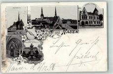 14641 O1550 Nauen , Havelland 1898 Lithographie Bahnpost Berlin Hamburg Zug 201 6.12.98 Rathaus Kaiserl. Postamt Denkmal Friedrich Wilhelm I. Inneres der St. Jacobi Kirche