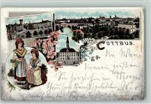 03042 O7500 Cottbus 1898 Gebrauchsspuren Gruss aus - Litho, kl. Beschädigung