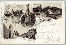 16321 O1280 Bernau b Berlin 1898 Lithographie Pulverturm Königstor Kaiserstraße Postamt St. Marienkirche Krieger-Denkmal Bahnpost Berlin Stralsund Zg. 622