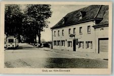 50667 W5000 Köln Dünnwald 907 Foto AK WK II Gasthaus Ritter Straßenbahn