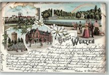 04808 O7250 Wurzen 1899 Lithographie Aussichtsturm Post Schloß Parkteich Regenbogen Hund