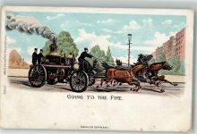 Pferd und Wagen mit Dampf Going to the Fire , Phönix Brand Edw. Lowey New York Feuerwehr Lithographie / Künstlerkarte