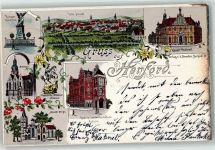 32049 W4900 Herford 1897 Lithographie Real- & Landwirtschaftl. Schule Wittekind-Denkmal Kaiserl. Postamt Münster-Kirche Bahnpoststempel