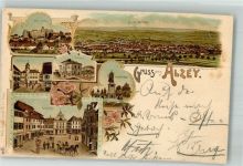 55232 W6508 Alzey Lithographie Rathaus Rossmarkt Bahnhof Altes Schloss Verlag Ottmar Zieher-München