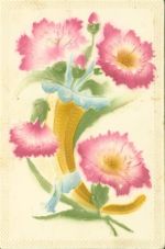 Rosa Blumen Vase Horn Reliefdruck
