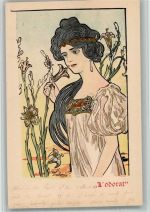 L`odorat Jugendstil sign. Kieszkow Lithographie Frauenschönheit Kunstgeschichte 1900 BOAKC