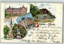 02906 O8920 Niesky 1901 Lithographie / Künstlerkarte Missionshaus Kriegerdenkmal Schwesternheim Warenhaus Rifs & Co. sign. GP.