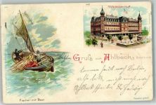 17419 O2252 Seebad Ahlbeck 1899 Lithographie Hotel Ahlbecker Hof Fischerboot