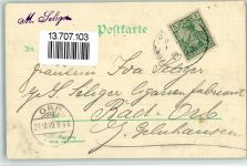 Wallertheim 1900 Lithographie Gasthaus zur Traube Bahnhof Bahnpoststempel