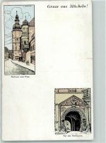 06198 O4114 Mücheln b Halle, Saale Gebrauchsspuren Rathaus Post Rathaustor Heimatkarten aus Halle'schem Wanderbuch Lithographie