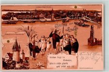 W8990 Lindau Bodensee vermenschlicht Gruss aus Frosch 1901 Lithographie