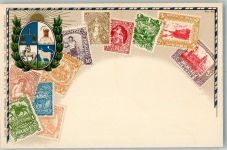 Montevideo Lithographie Wappen Briefmarkenkarte