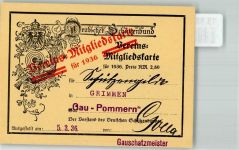 18507 O2320 Grimmen KEINE AK Deutscher Schützenbund Vereins-Mitgliedskarte f. 1936 Gauschatzmeister