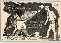 Aprilscherz Poisson d Avril Fisch Brauch Mann Teufel sign. Motiv Frankreich Künstlerkarte