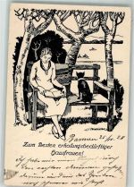 Zum Besten erholungsbedürftiger Hausfrauen Buch lesen sign. Gustav Wiethüchter Mitglied im Deutschen Künstlerbund Kunstgeschichte 1928 Künstlerkarte