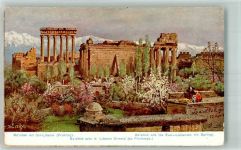 Baalbek Lithographie / Künstlerkarte sign. Wuttke, C. Ost-Libanon