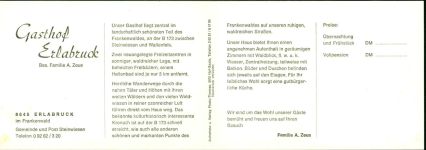 96349 W8645 Erlabrück , Oberfr KEINE AK Gasthof "Erlabrück", 2-fach Klappkarte, mit Kurzinfos