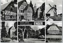 32130 W4904 Enger , Westf - Kirchplatz, Wittekindkirche, Maiwiese, Sattelmeierhof, Windmühle, Sonnenapotheke